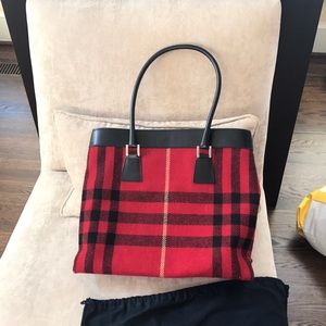 Burberry Wool & Leather Tote Handbag,